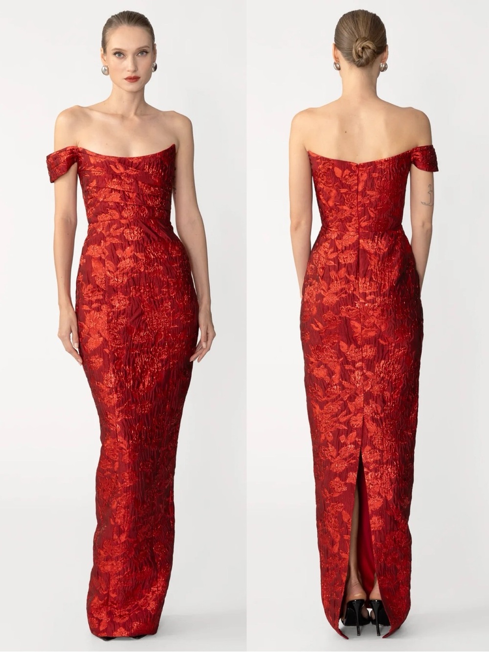 SAU Lee Jackson One Shoulder Floral Jacquard Column Gown Red NEW with tags